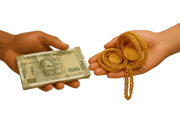 Hands holding gold jewelry