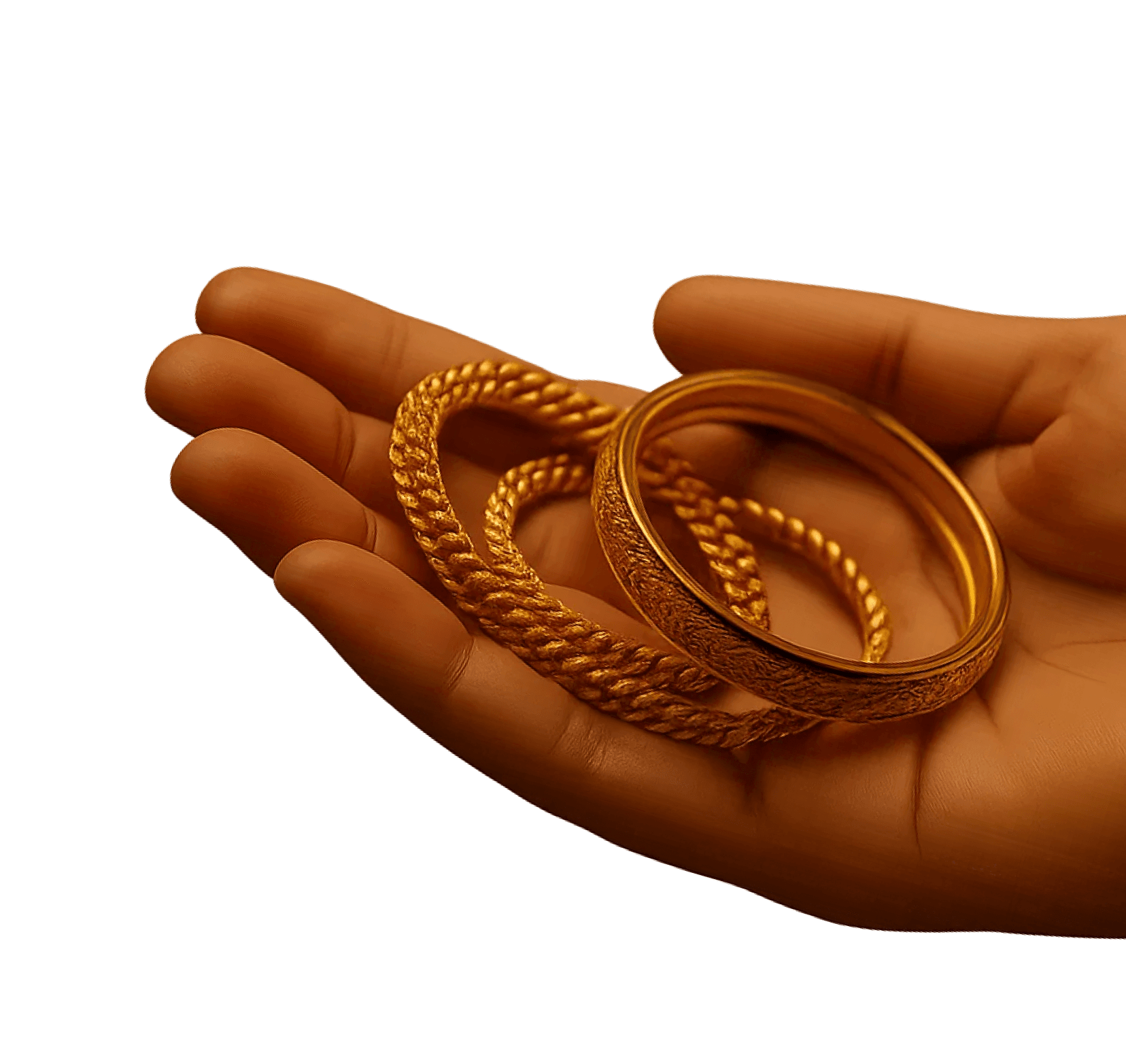 Hands holding gold jewelry